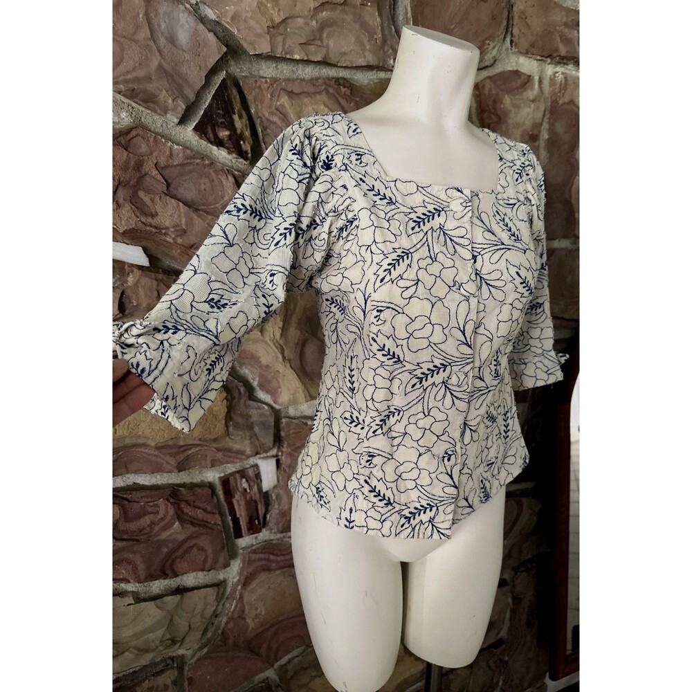 Mille Resort & Travel Evelyn Top white Zinnia Floral Puff Sleeve 100% Cotton XS
